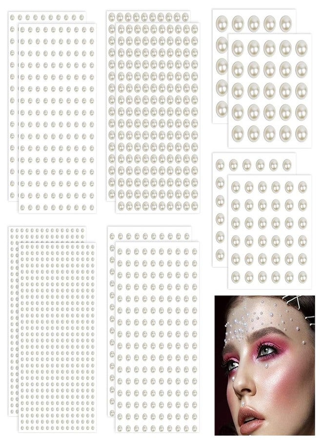 MAYCREATE® 1980pcs Pearl Stickers for Art and Craft Self-Adhesive Faux Pearls Sticker Gems for Hair, Face, Eye, Nail, Makeup, DIY Crafts - Assorted Sizes, White - Image 1